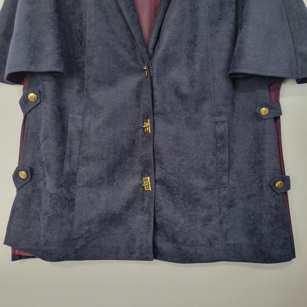 Vintage 70s Cape Style Coat Jacket sz L Blue Gold Retro Campus Intellectual USA - Picture 4 of 9